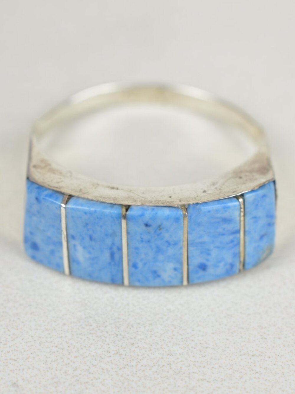 Vtg Navajo George Kee Turquoise Silver Inlay Ring 8 View 6